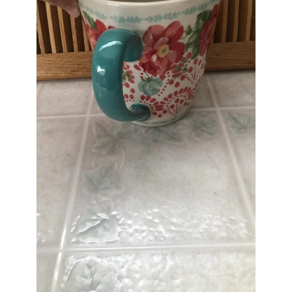 the‎ pioneer woman stoneware 4 cup measuring cup Red Floral Turquoise Handle